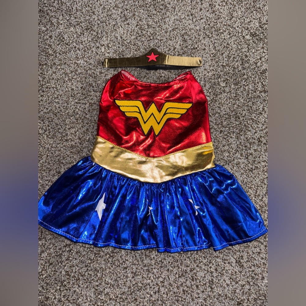 DC Heroic Wonder Woman Dog Costume- Red, Gold, Blue